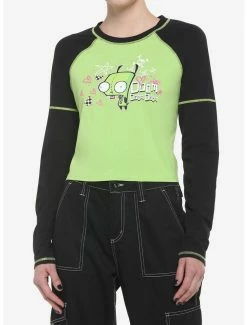 Flash Sale ๐ Invader Zoom GIR Contrast Stitch ๐ง Girls Raglan Long-Sleeve Top ๐งจ